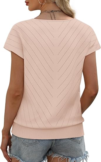 V-Neck Short Sleeve Knit Top