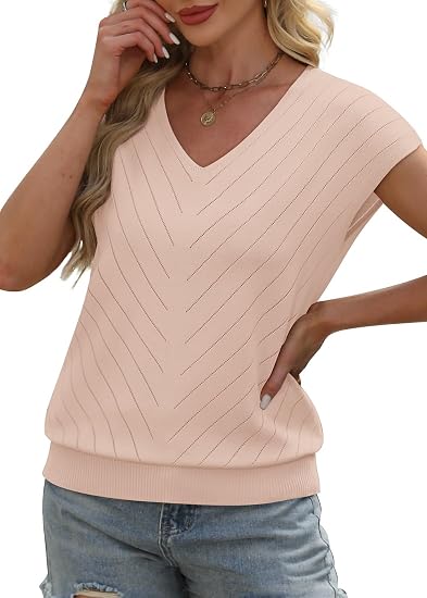 V-Neck Short Sleeve Knit Top