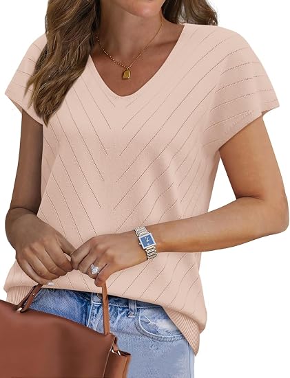 V-Neck Short Sleeve Knit Top