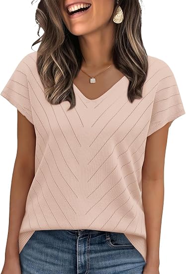 V-Neck Short Sleeve Knit Top