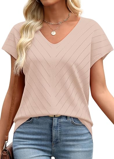 V-Neck Short Sleeve Knit Top